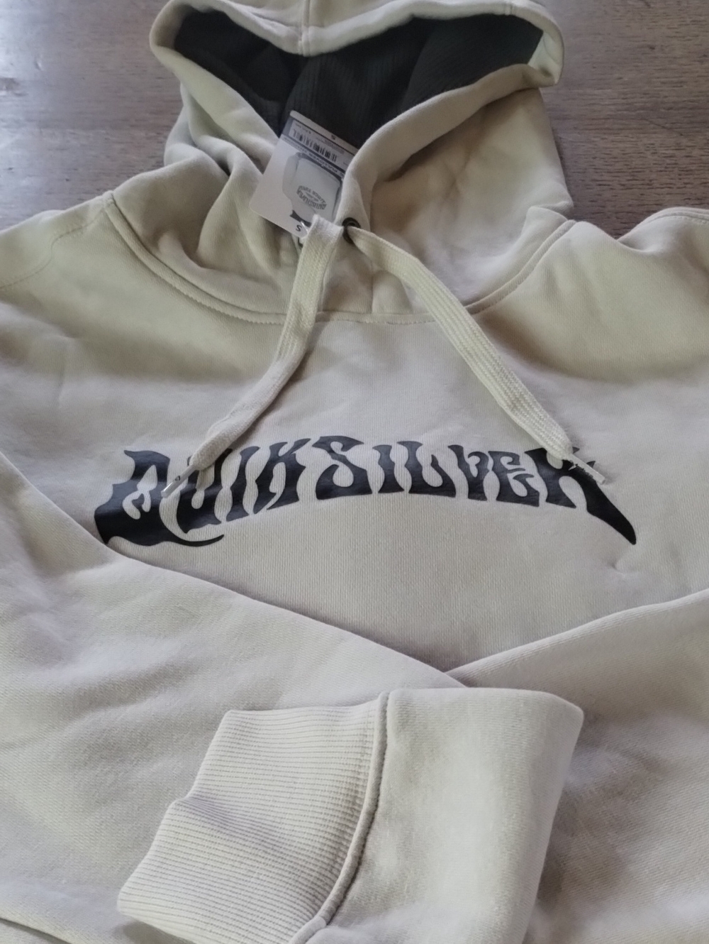 Quiksilver Cream Hoodie with Black Logo Graphic